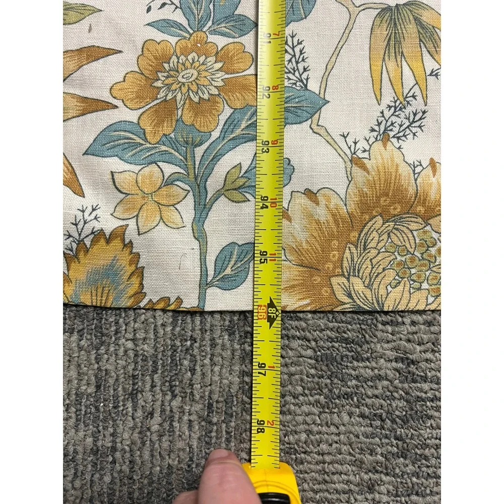 Pottery Barn Floral Linen Cotton Lined Curtain Panels Yellow Teal 50x96 Set of 2